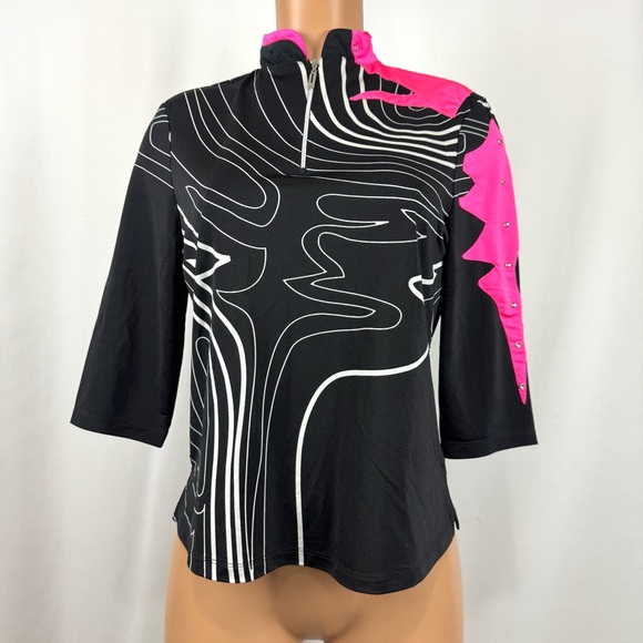 Jamie Sadock Women’s S 1/4 Zip Golf Polo Shirt 1/2 Sleeve Relaxed Fit Black Pink - Picture 6 of 11